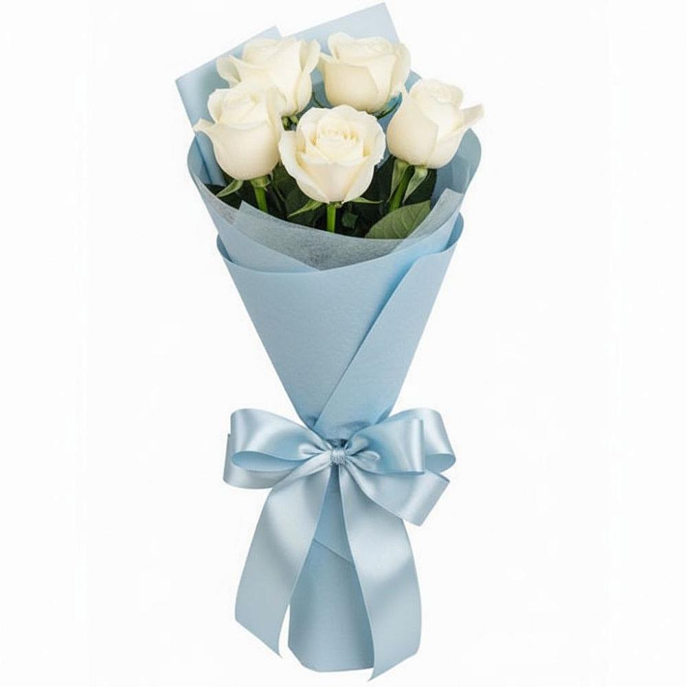 Букет 5 Белых роз Проуд в Кижинге