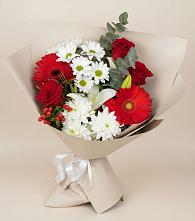 Букет цветов из:  Розы, Хризантемы, Герберы и Лилии в Кижинге