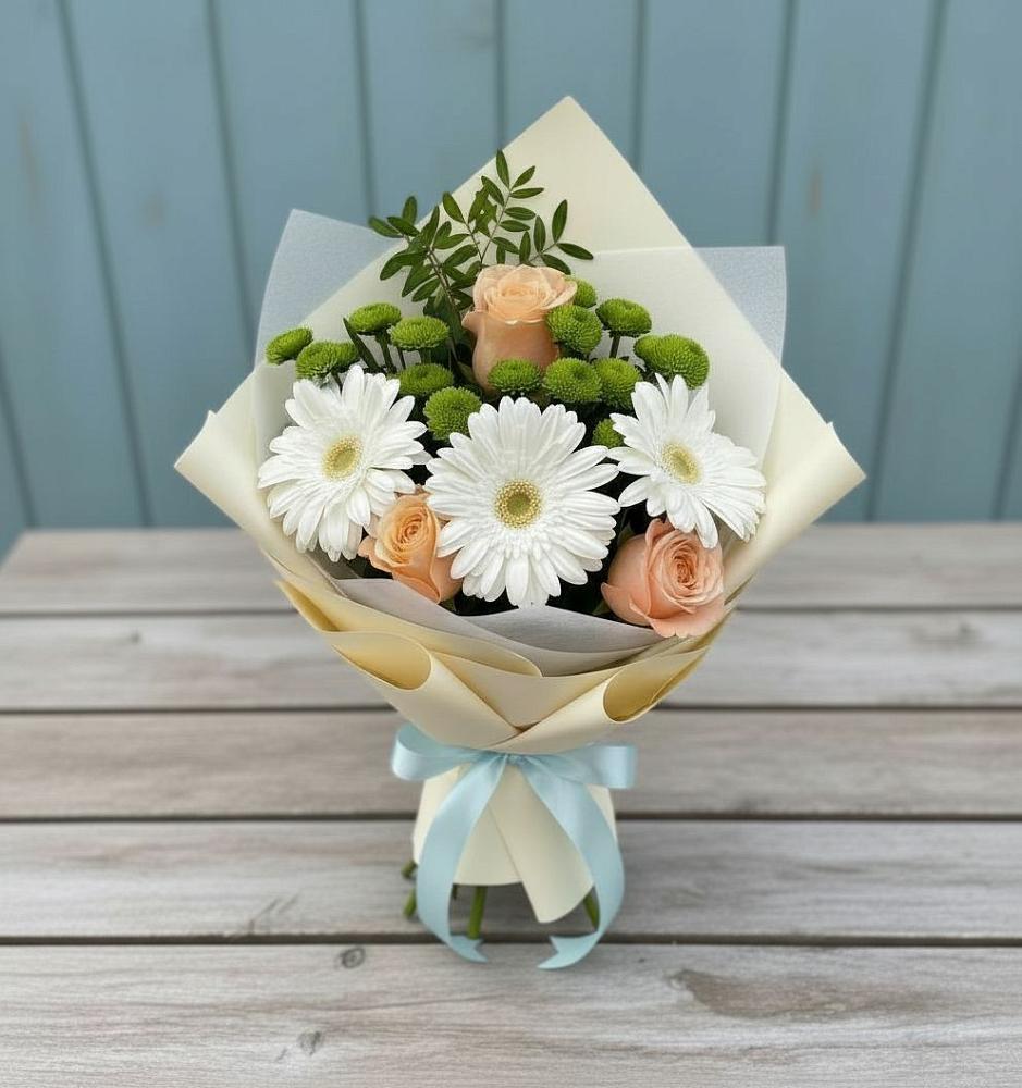 Букет цветов из: Герберы, Розы и Хризантемы в Кижинге