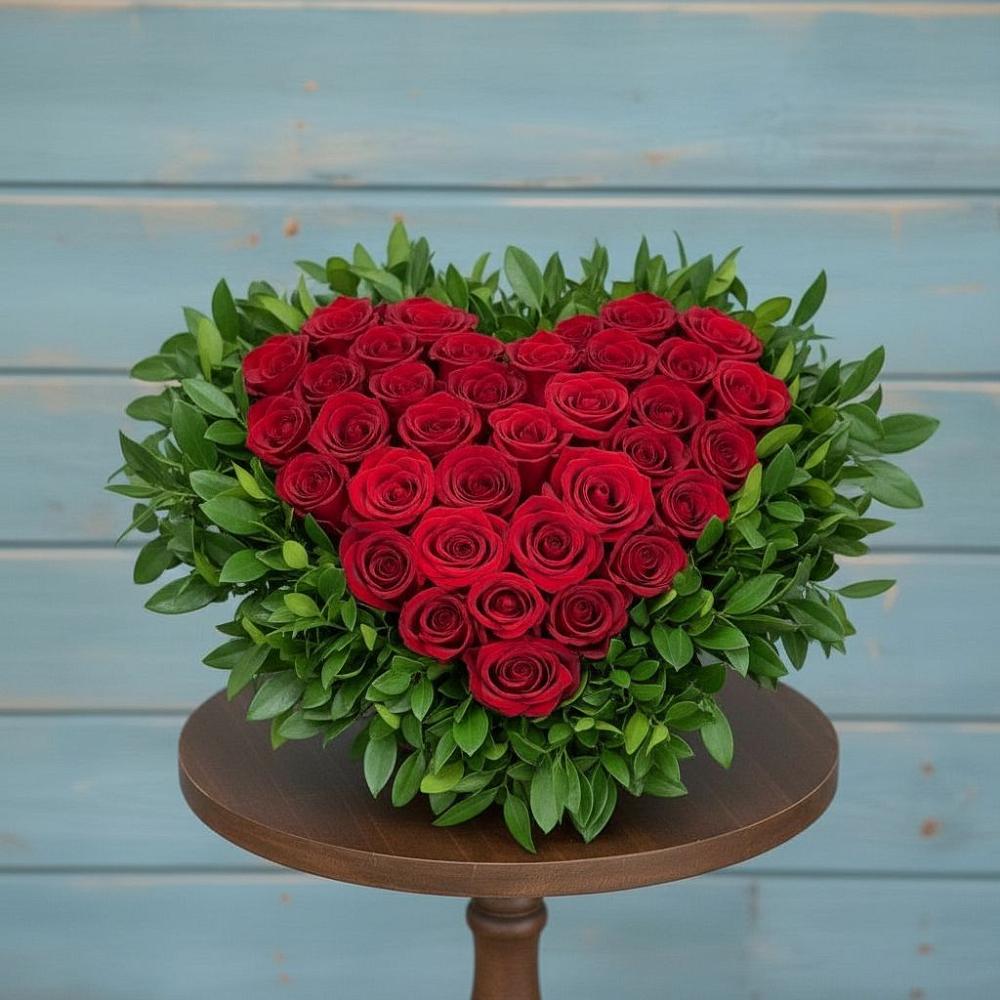 Цветочная композиция из Розы в виде сердца в Кижинге