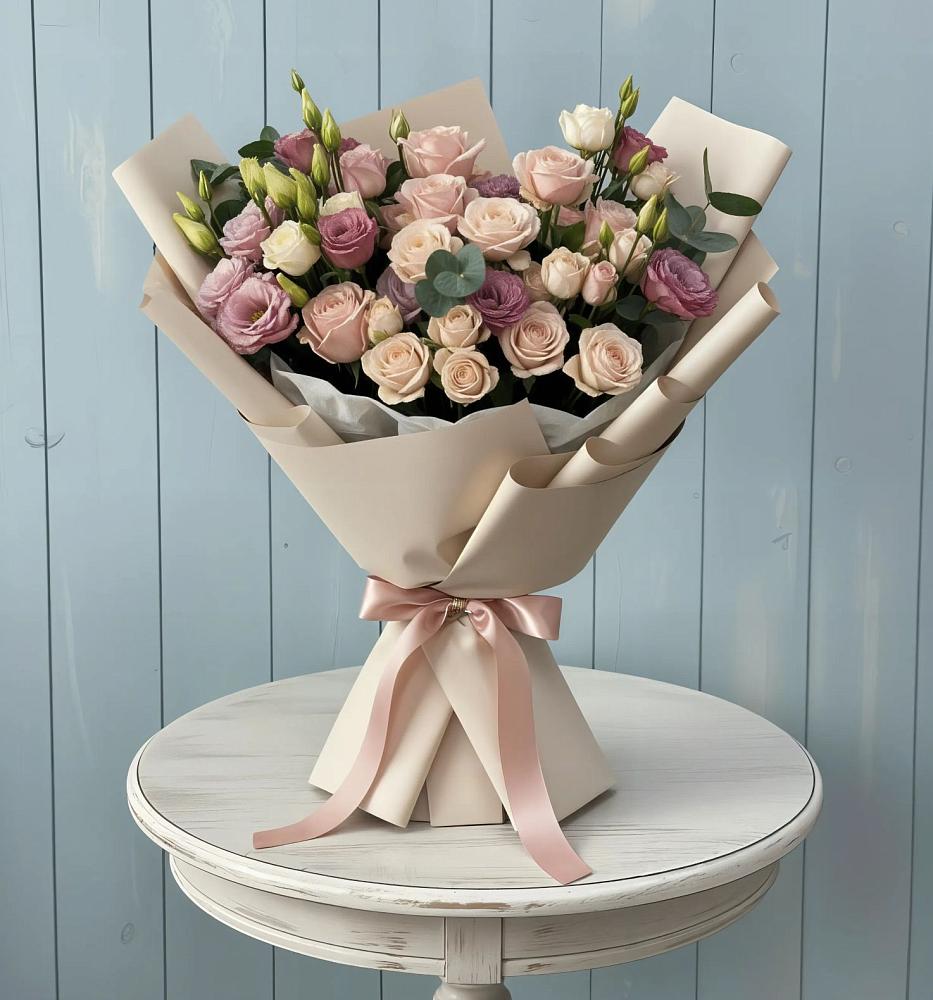 Букет цветов из: Розы и Лизиантусы в Кижинге